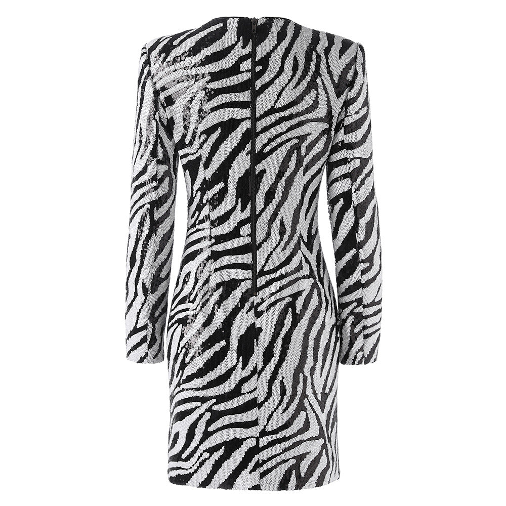 Flowering Girl Women Short two-tone zebra sequin mini dress