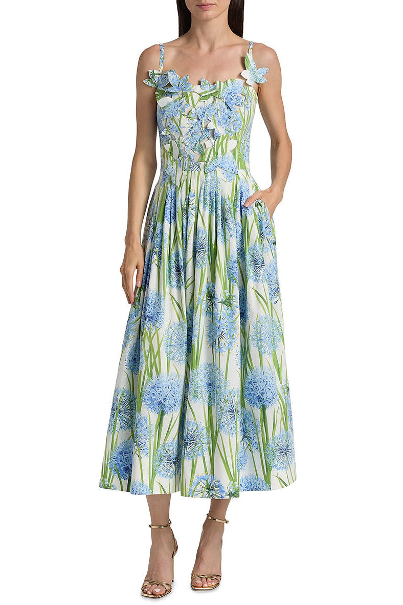 Flowering Girl Women Jolie Multicolor Floral Bow Embroidered Poplin Midi Dress