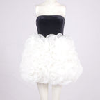 Flowering Girl Women tina white 3d flowers strapless black mini dress
