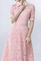 Lace Collared Belted Midi Dress