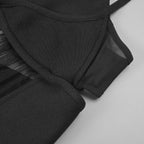 Flowering Girl Women back slit knitted bandage maxi dress in black
