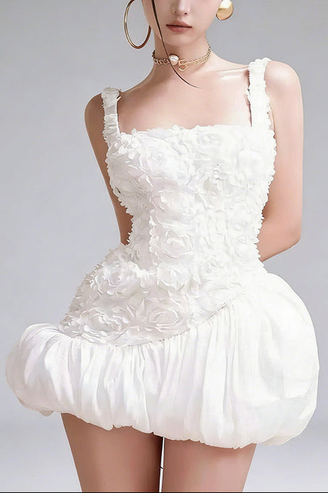 Flowering Girl Women Jocelyn Flower Embellished Puffy Mini Dress In White