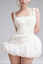 Flowering Girl Women Jocelyn Flower Embellished Puffy Mini Dress In White