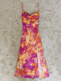Flowering Girl Women Draped Cowl Neck Floral Satin Slip Maxi Dress