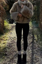Flowering Girl Women faux fur short coat in pale brown