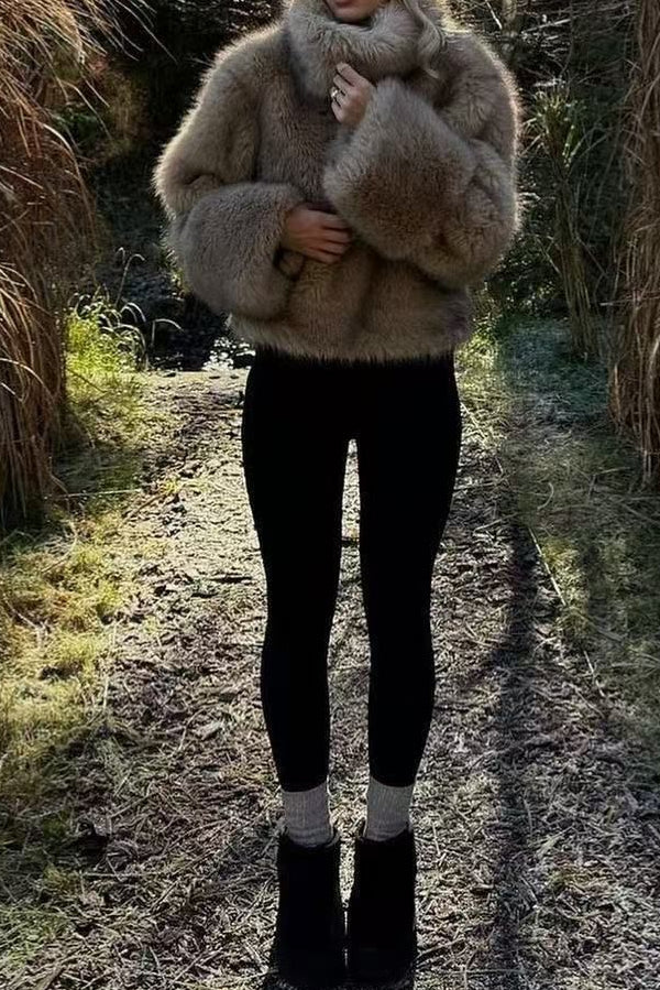 Flowering Girl Women faux fur short coat in pale brown