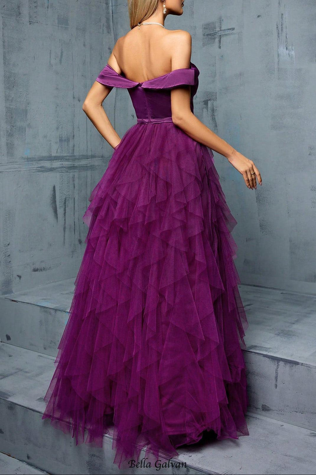 Flowering Girl Women yedda spliced ruffle tulle strapless maxi dress - purple