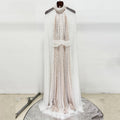 white Nail Bead Mesh maxi Dress