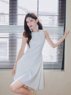 Frederica  Designer-Style Irregular, Waist-Cinching, Pleated Cocktail Mini Dress