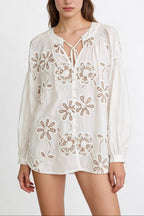 Lower Embroidery Versatile Stand-Up Collar Long Sleeve Shirt