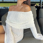 Flowering Girl Women Knitted openwork one-line see-through openwork mini dress