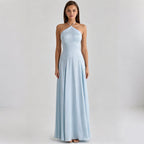 Flowering Girl Women Halter Satin Flowy Maxi Dress