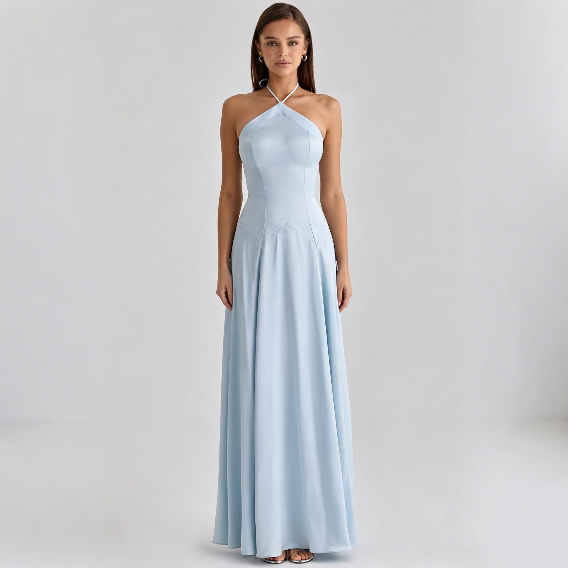 Flowering Girl Women Halter Satin Flowy Maxi Dress