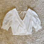Flowering Girl Women crochet cut-out V-neck casual cotton shirt top