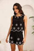 Embroidered Vest Shorts Suit