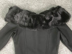 Flowering Girl Women Fuzzy Trim Split Bodycon strapless midi Dress in black