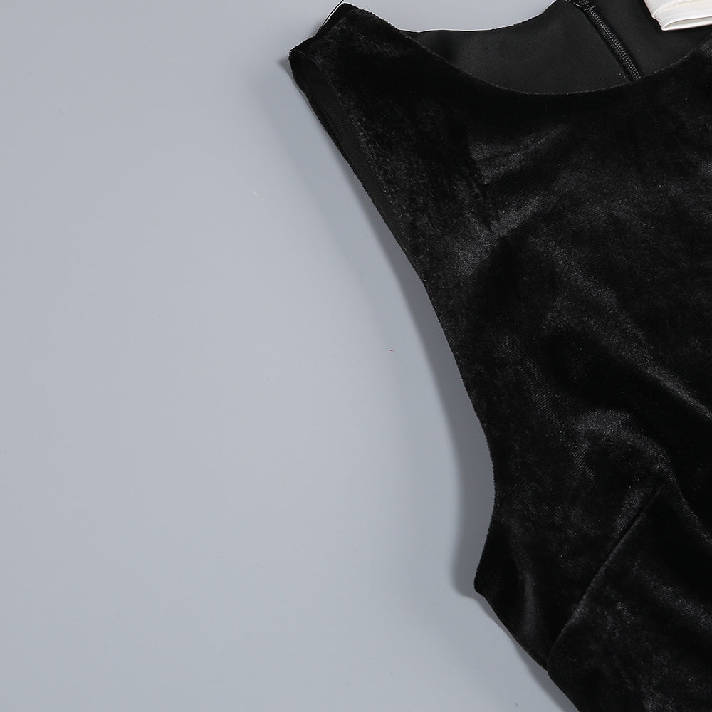 victoria Bow Cascade Velvet Maxi Dress in black
