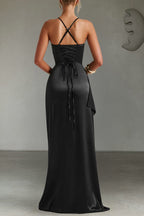 Flowering Girl Women black suspender slits maxi dress