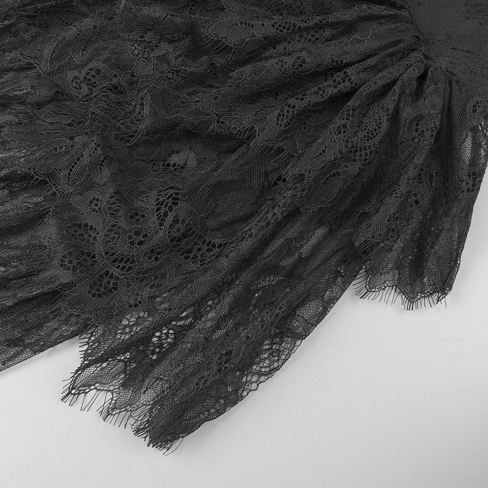 Flowering Girl Women Lace Tiered flower Strapless Maxi Dress in black