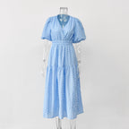 V-neck openwork embroidery maxi dress