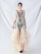 sequin slip tulle maxi dress