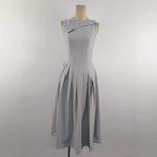 Flowering Girl Women sleeveless pleated slit midi dress in gray