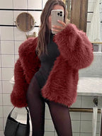 Flowering Girl Women suit collar imitation fox fur coat