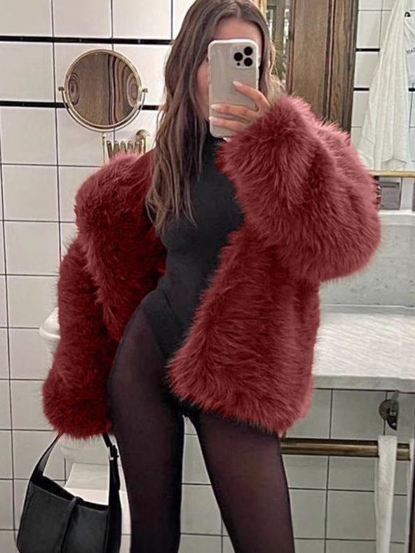 Flowering Girl Women suit collar imitation fox fur coat