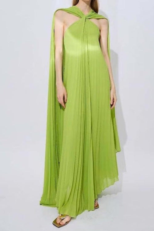 Flowering Girl Women Alyssa Pleated Grass Green Maxi Dress