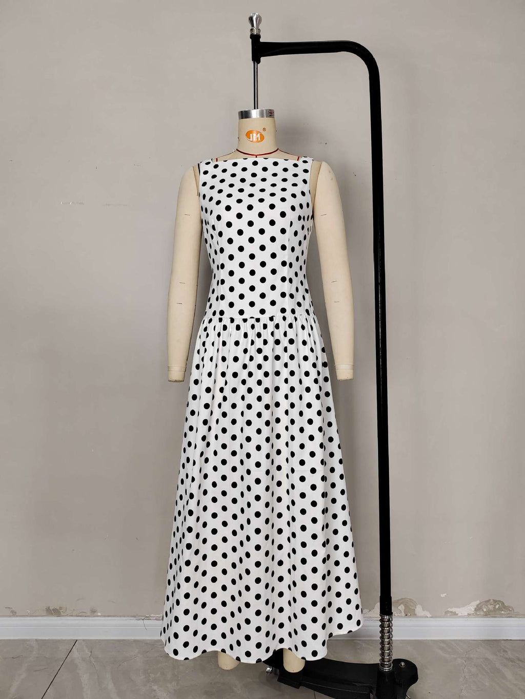 Flowering Girl Women Sleeveless Polka Dot Midi A-line Dres