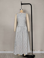 Flowering Girl Women Sleeveless Polka Dot Midi A-line Dres