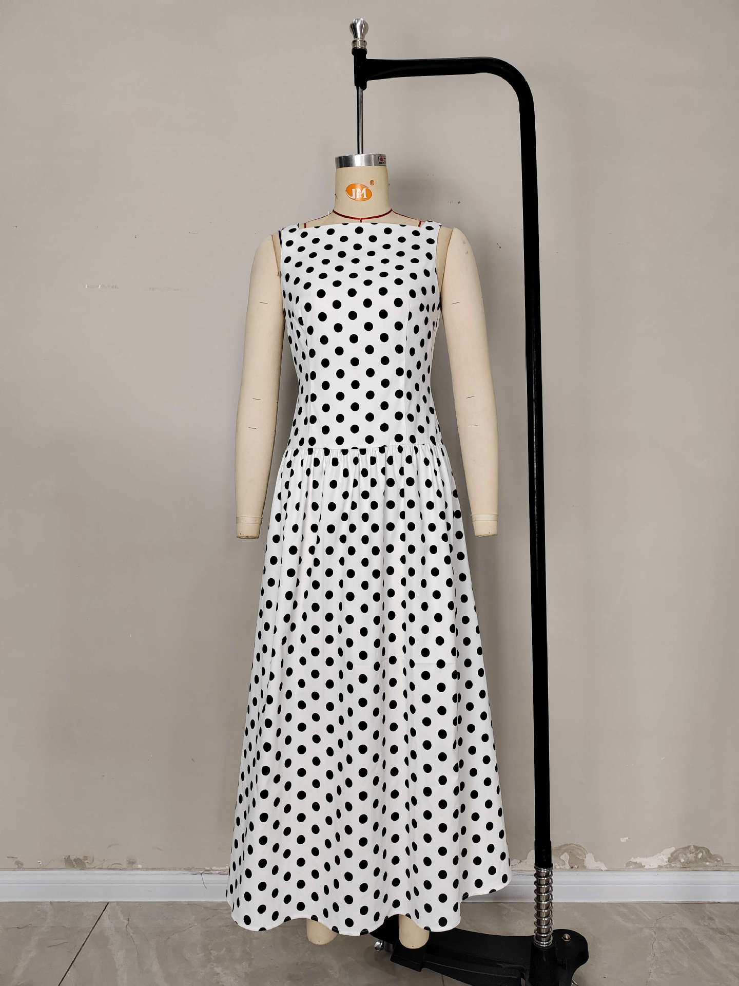 Flowering Girl Women Sleeveless Polka Dot Midi A-line Dres