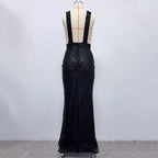 Flowering Girl Women Rebecca Bow Sequin Embellished v Neck Maxi Dress In Black