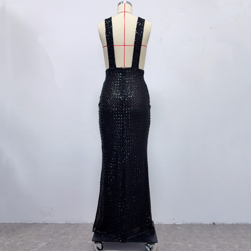 Flowering Girl Women Rebecca Bow Sequin Embellished v Neck Maxi Dress In Black