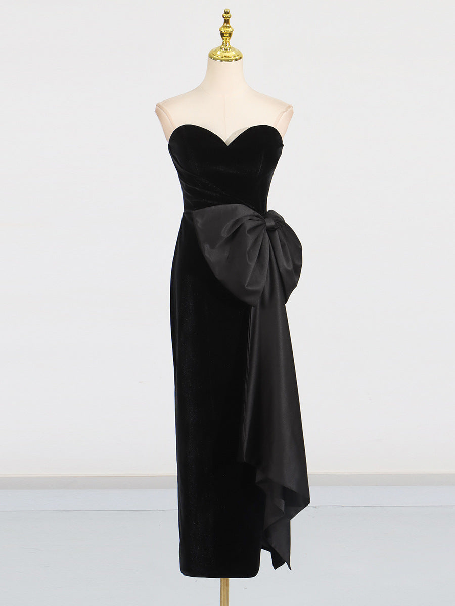 bow Irregular Asymmetric Sleeveless midi Dress in black
