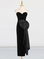bow Irregular Asymmetric Sleeveless midi Dress in black