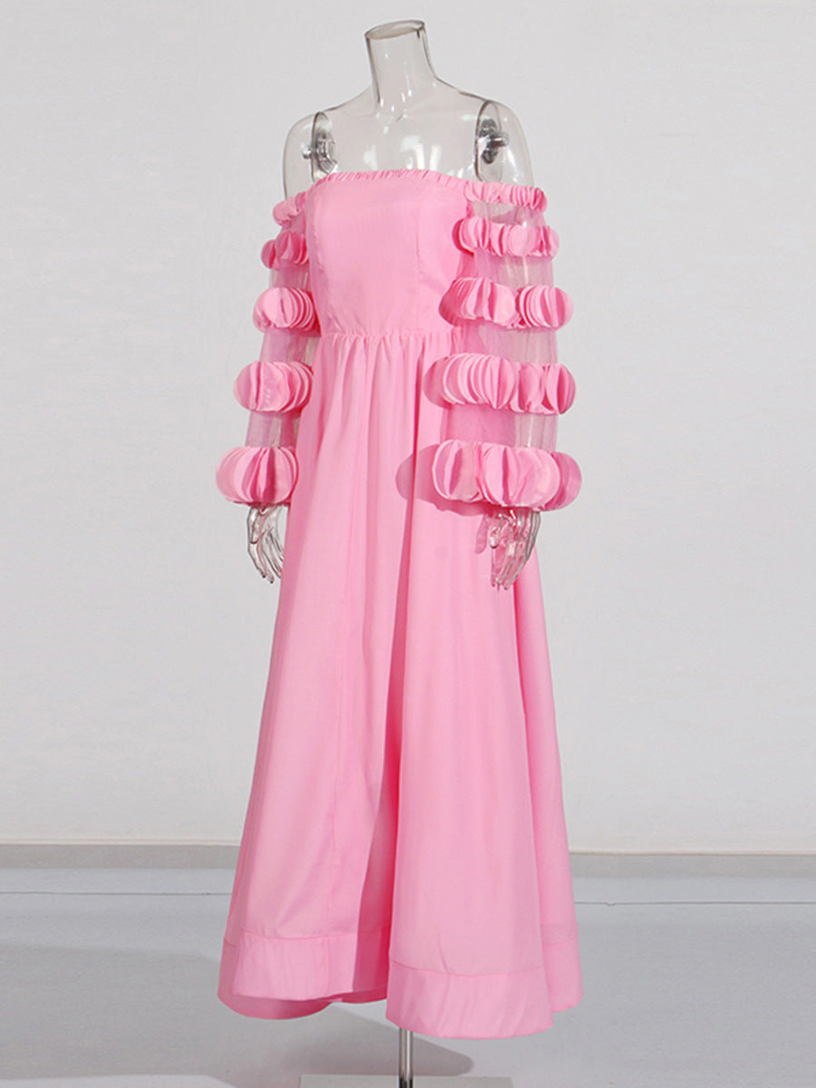 Flowering Girl Women petals strapless tulle maxi dress in pink