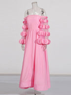 Flowering Girl Women petals strapless tulle maxi dress in pink