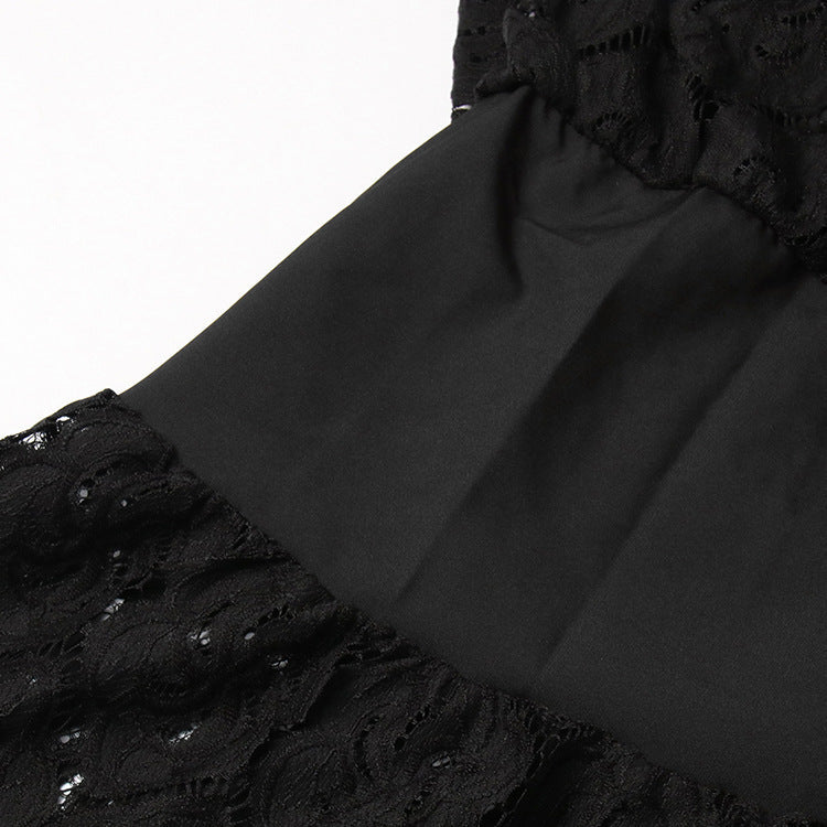 Vanessa Long Sleeves Layered Lace Mini Dress In Black