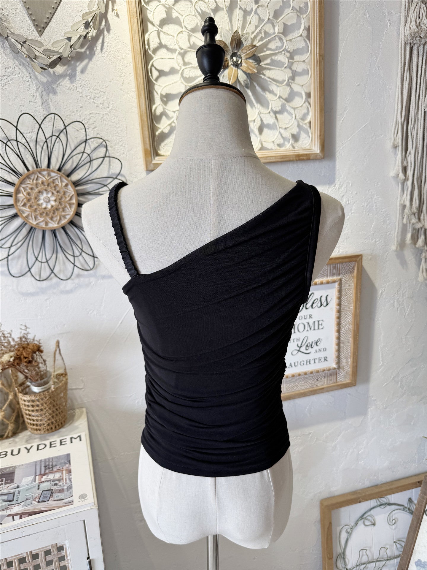 black mesh pleated short satin camisole top