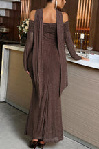 Flowering Girl Women brown bandeau long sleeve hip maxi dress