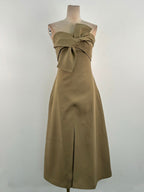 Flowering Girl Women alberta bowknot strapless slit midi dress in grey green