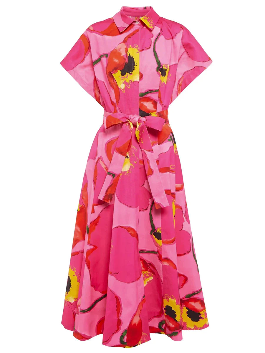 french satin pink dress women's vintage long temperament print maxi skirt niche single-breasted skirt new