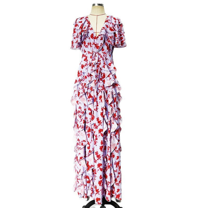 jamie multicolor Floral printed Chiffon Ruffle Maxi Dress