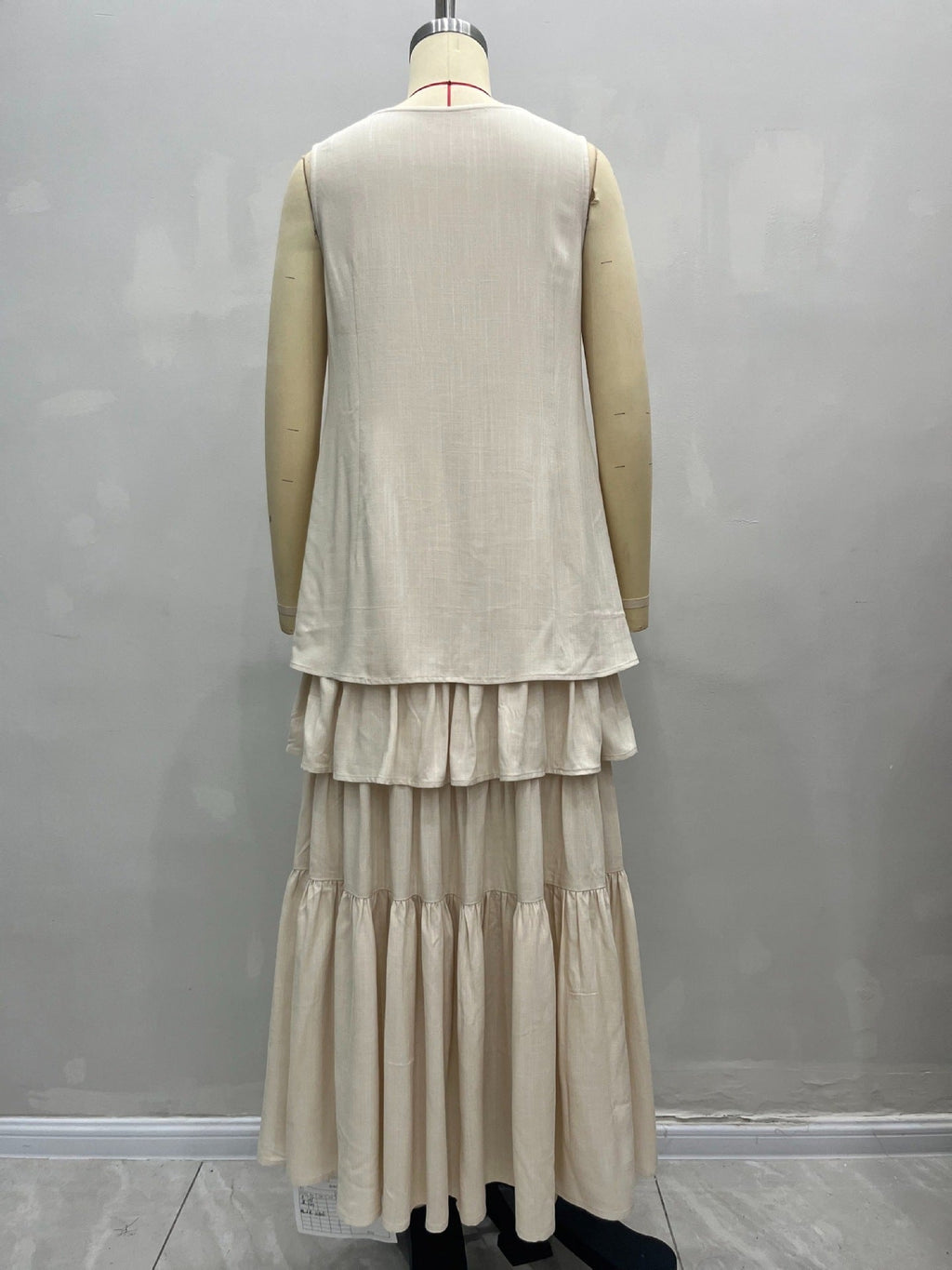 Flowering Girl Women Sleeveless V-Neck Tiered Ruffle Maxi Dress