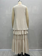 Flowering Girl Women Sleeveless V-Neck Tiered Ruffle Maxi Dress