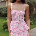 zara floral print layered strappy maxi dress in pink
