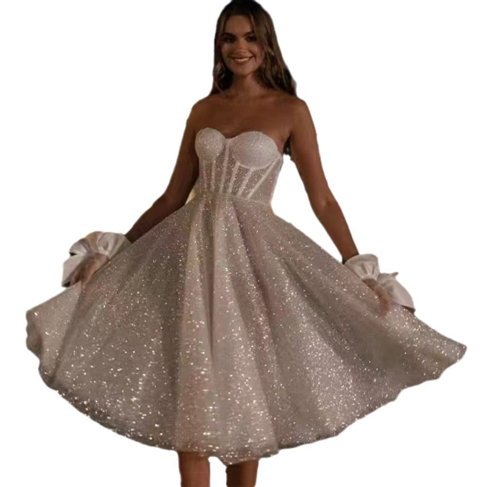 Bblythe Strapless Sparkly Mini Dress-Ivory White