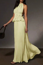Halter Neck Pleated Maxi Dress