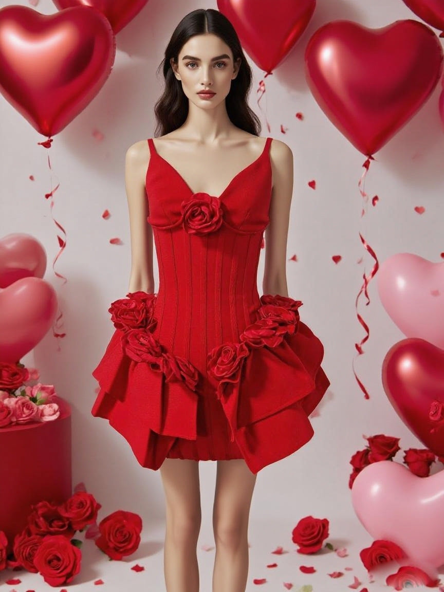 marcia Sleeveless Sequins Flower Bandage Mini Dress in red